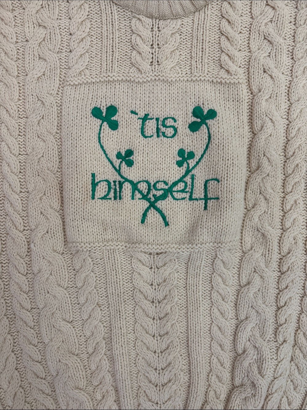 Blarney Vintage Aran Irish Fisherman Cable Knit Wool Clover Embroidered Sweater - Picture 6 of 7